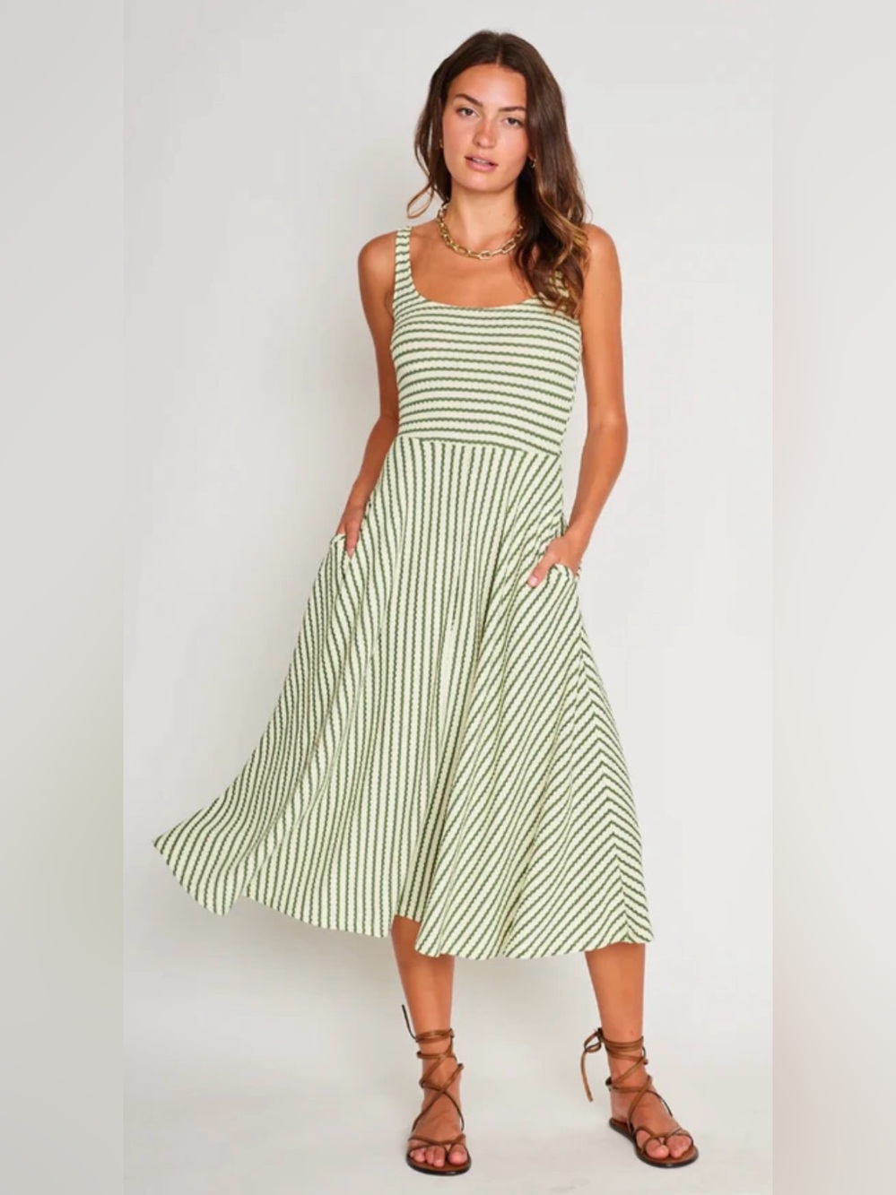 dRA Audrey Dress in Pistachio cream stipe